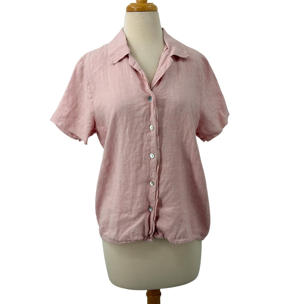 Hot Cotton by Marc Ware Women's Pink Short Sleeve Button Up Linen Shirt Size S